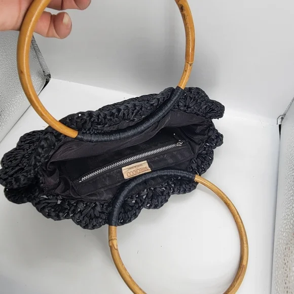 Vintage SIROCCO Purse Made in Italy Small Woven Bamboo Round Handles Zipper - Picture 11 of 11